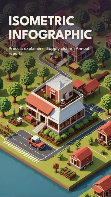 Isometric Infographic: Tiny worlds. For process explainers, supply chains and annual reports.