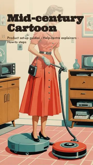 Mid-century Cartoon: Retro and warm. For product set-up guides and how-to steps.